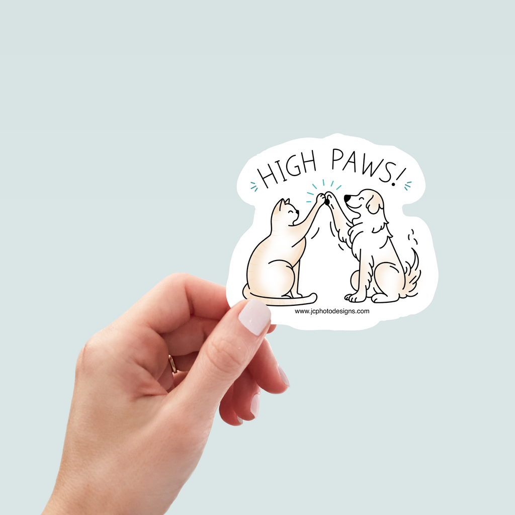 Dog Cat High Paws Sticker - Hand-Drawn Vinyl Decal