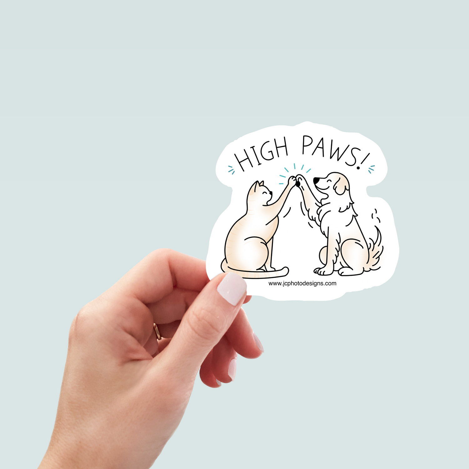 Dog and Cat Giving High Paws Sticker - Vinyl Die Cut Waterproof 3 Inch