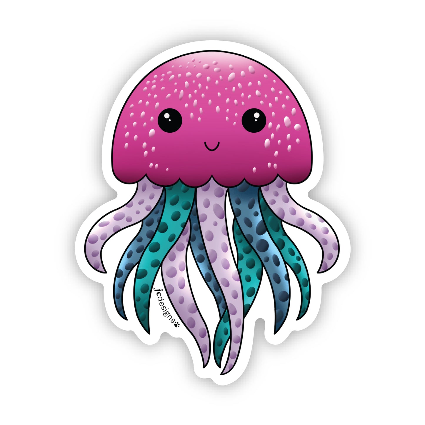 Bright Pink Teal Purple Jellyfish Art Decal Stickers, Funny Handmade Cute Gift