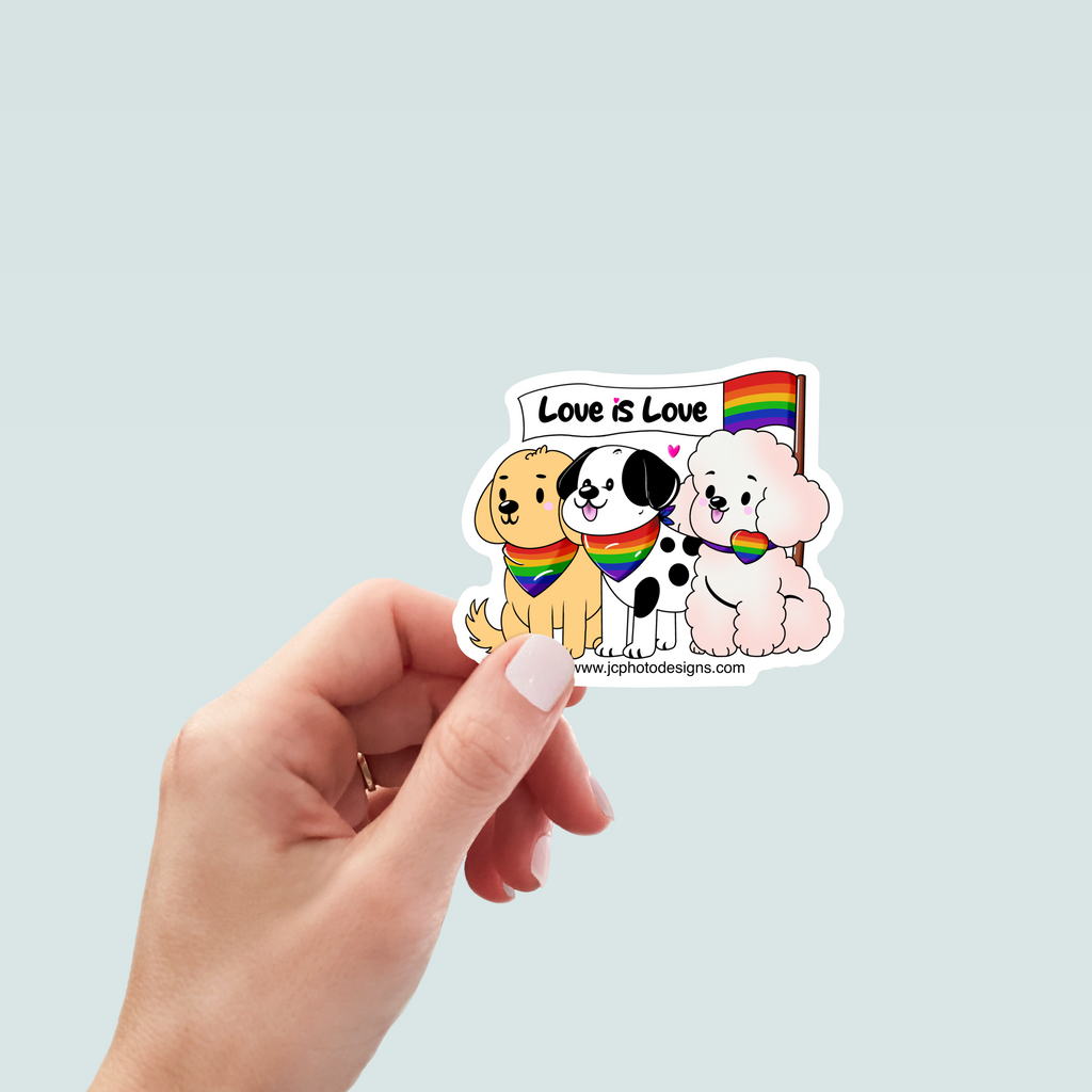 Love is Love Pride Dog Sticker - Hand-Drawn Vinyl Decal