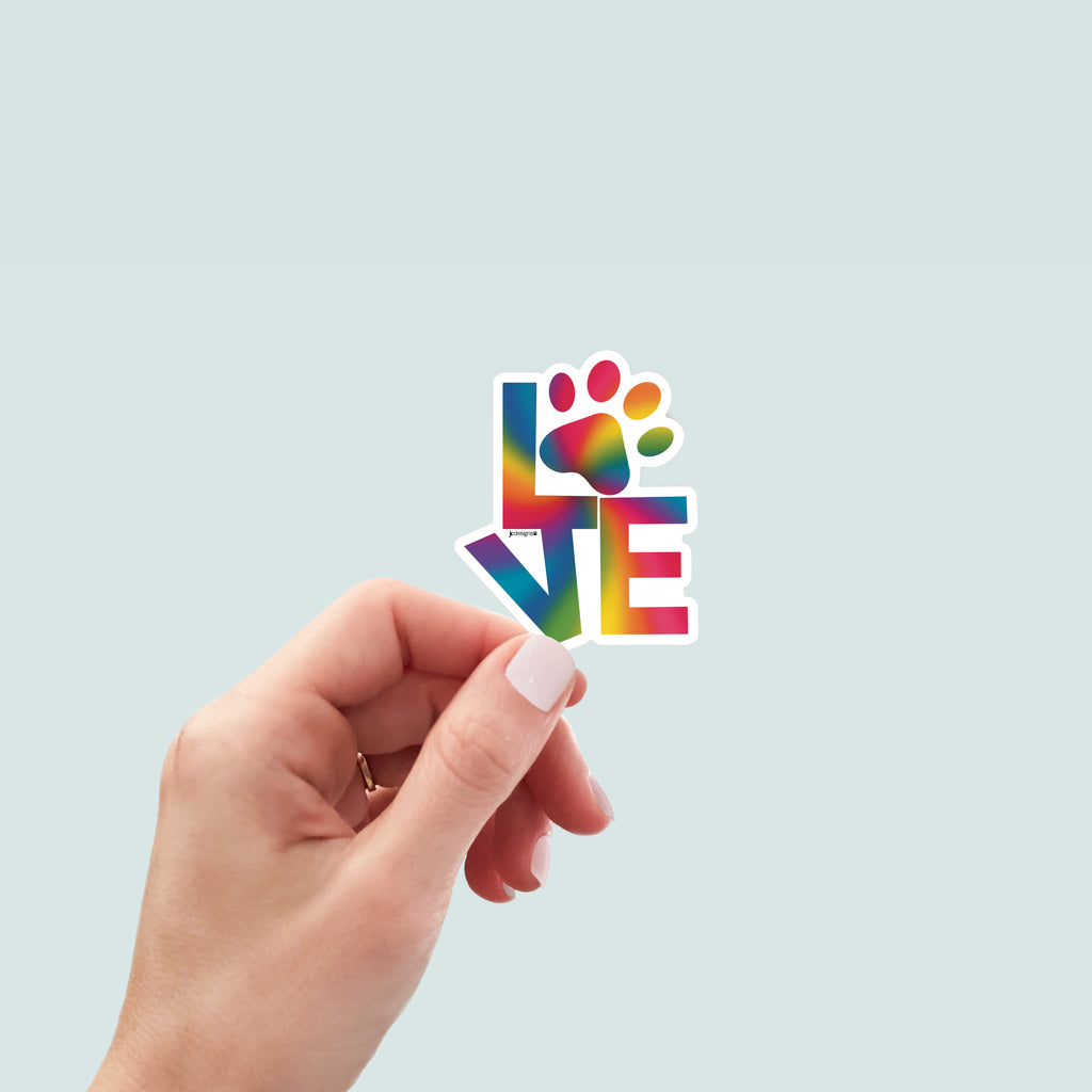 Rainbow Love Dog Paw Sticker - Hand-Drawn Vinyl Decal