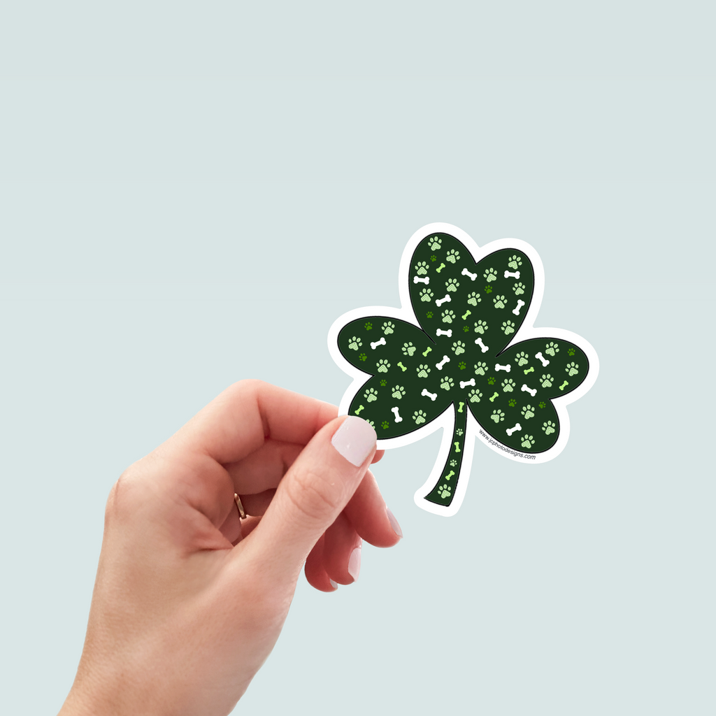 Lucky Shamrock Dog Sticker - Hand-Drawn Vinyl Decal