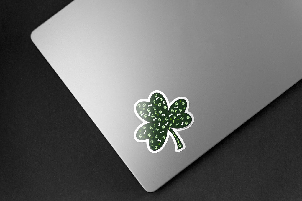 Lucky Shamrock Dog Sticker - Hand-Drawn Vinyl Decal