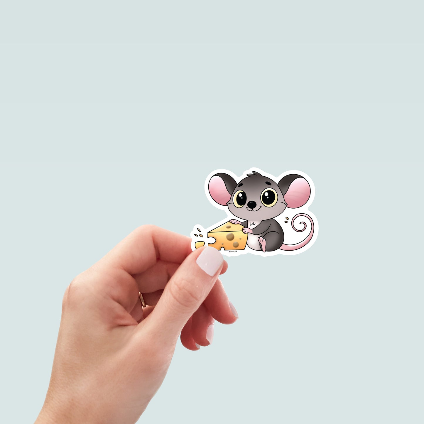 Cute Gray Mouse Cheese Art Decal Stickers, Funny Handmade Gift