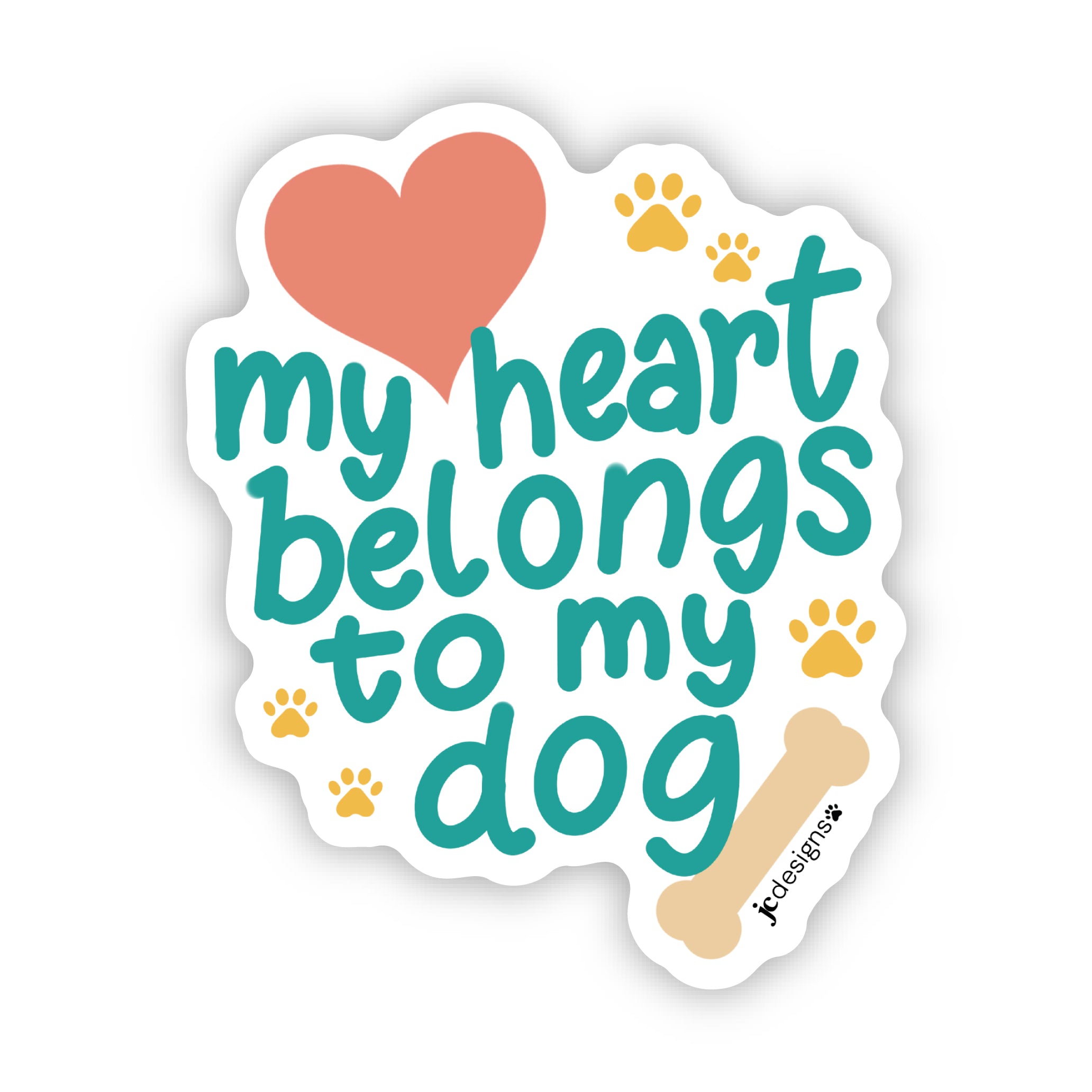 Heart Belongs to Dog Sticker - Hand-Drawn Vinyl Decal