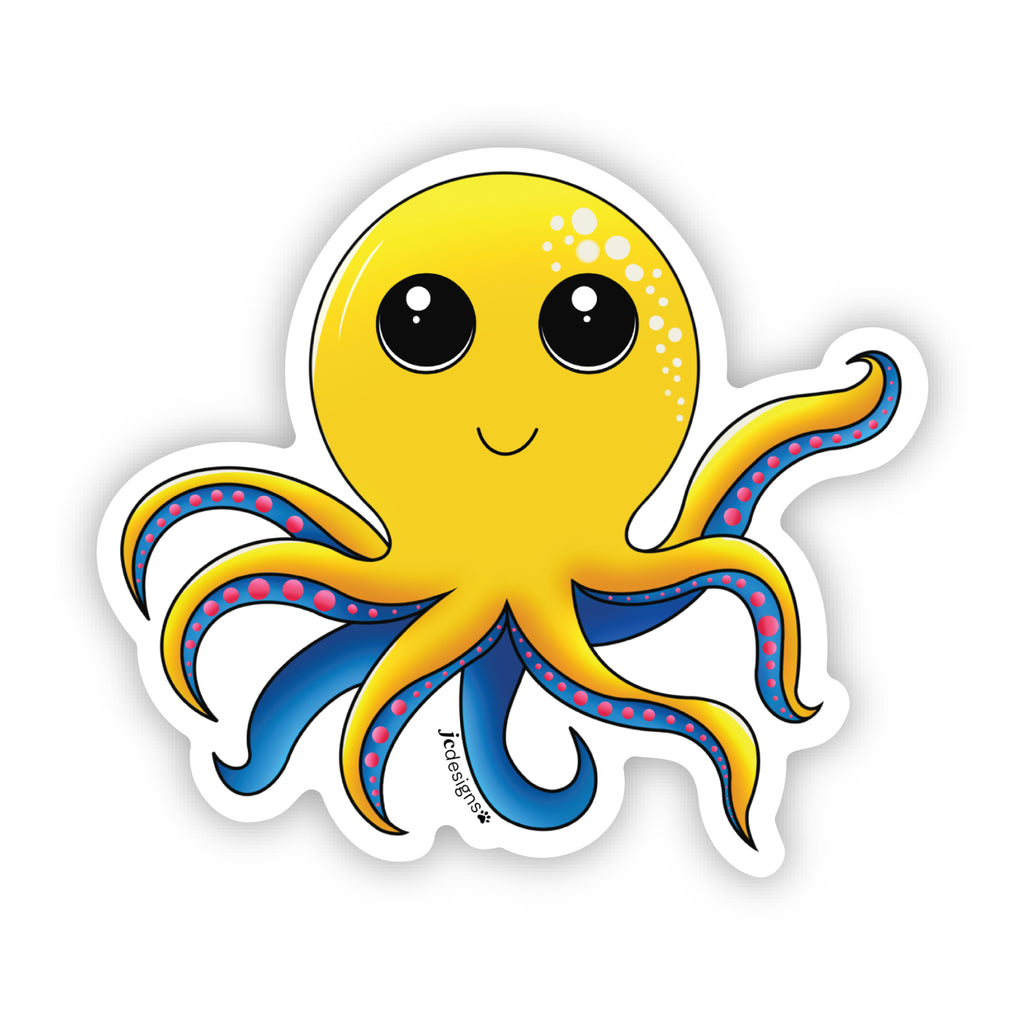 Yellow Octopus Sticker - Hand-Drawn Vinyl Decal