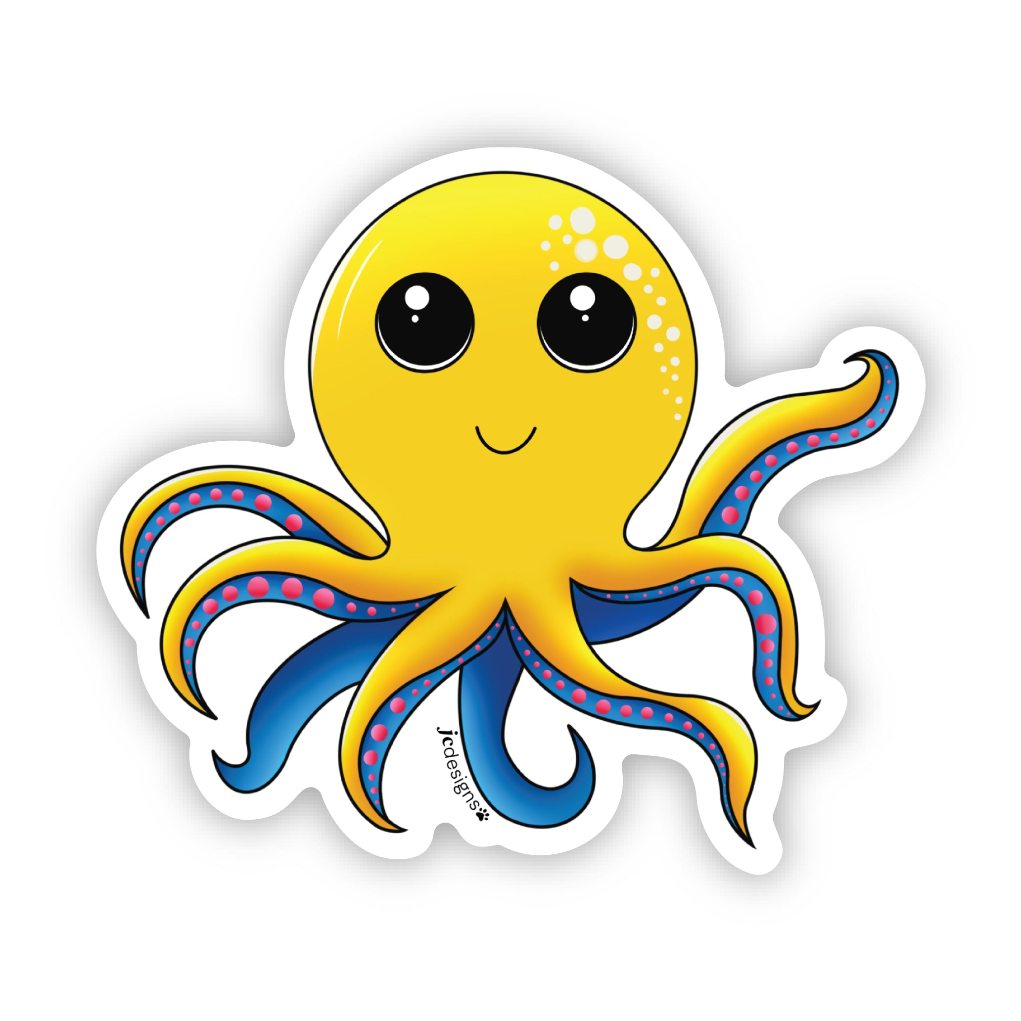 Yellow Octopus Sticker - Hand-Drawn Vinyl Decal
