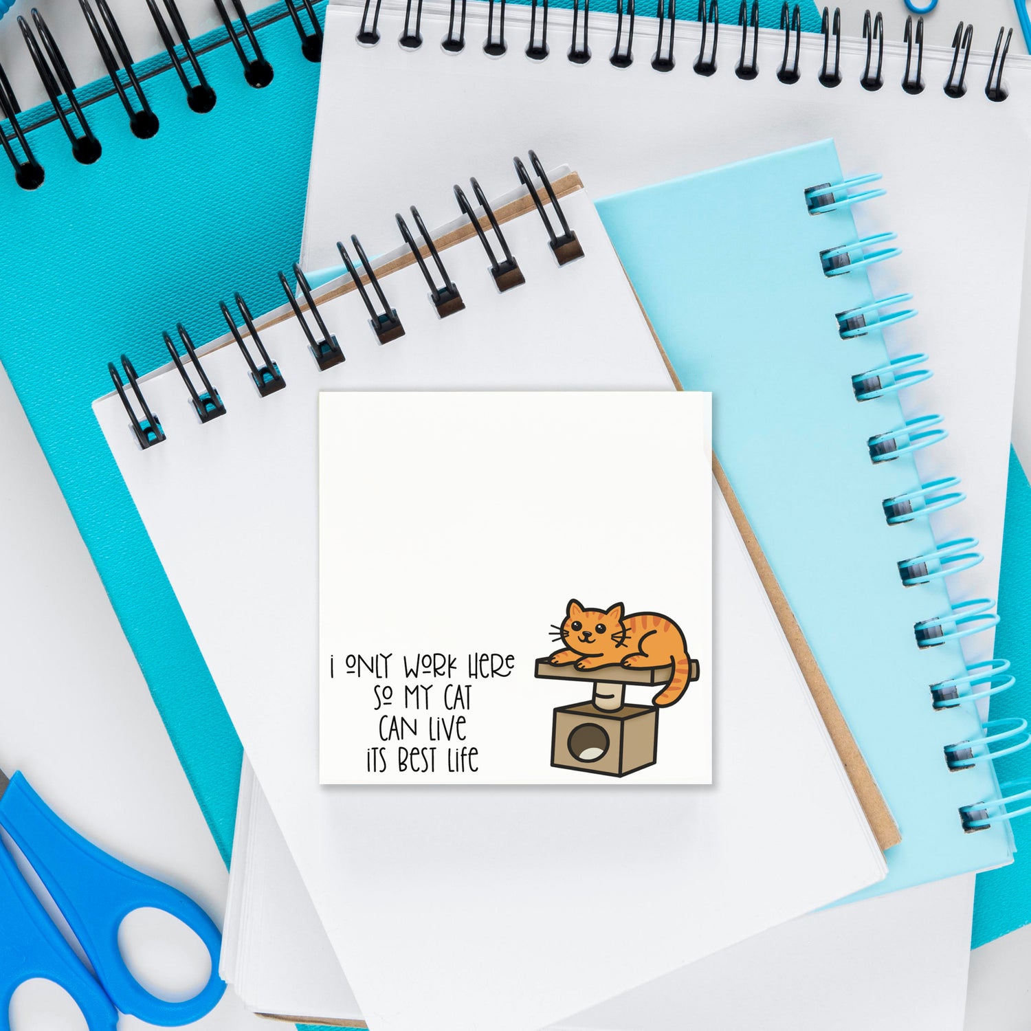 Only Work Here For Cat Sticky Notes – Funny Pet Lover 3"x3" Notepad