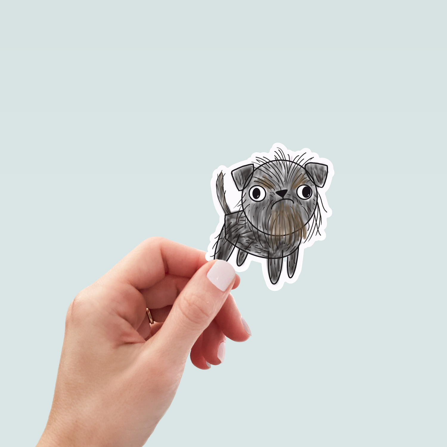 Grumpy Brussels Griffon Dog Sticker, Hand Drawn Vinyl Decal for Pet Lovers