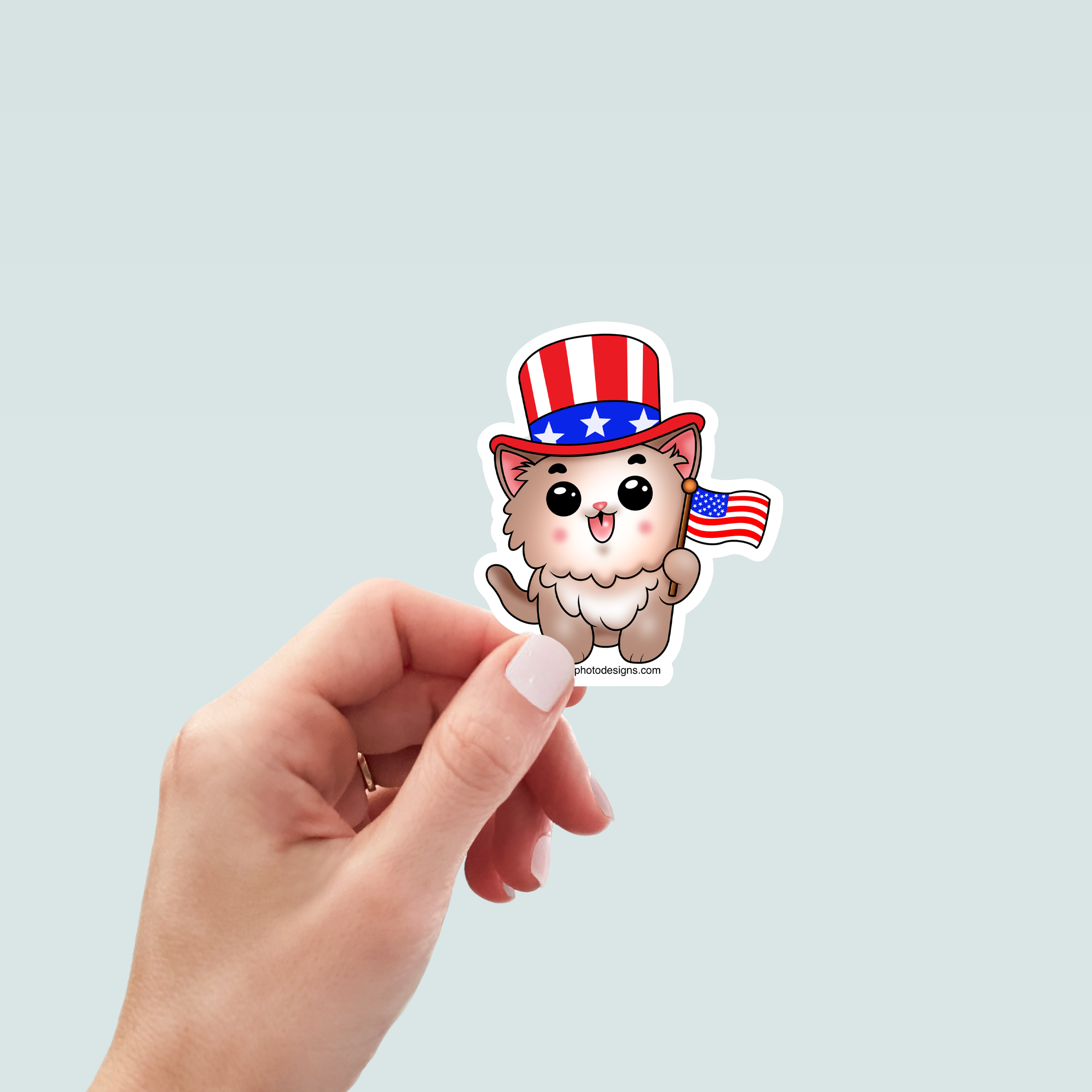 Patriotic Cat Sticker - Hand-Drawn Vinyl Decal