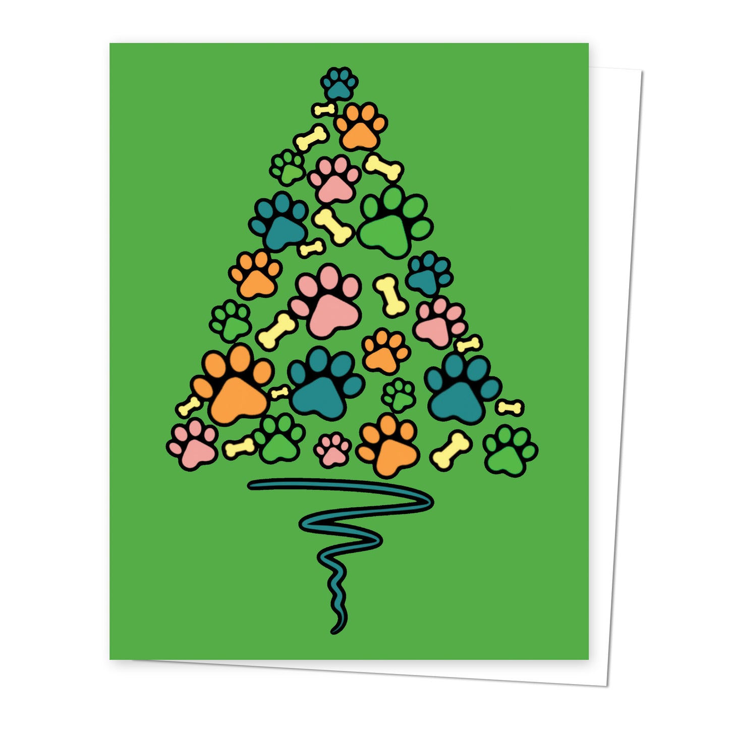 Paw Print Christmas Tree Holiday Greeting Card with matching envelope seal for pet lover