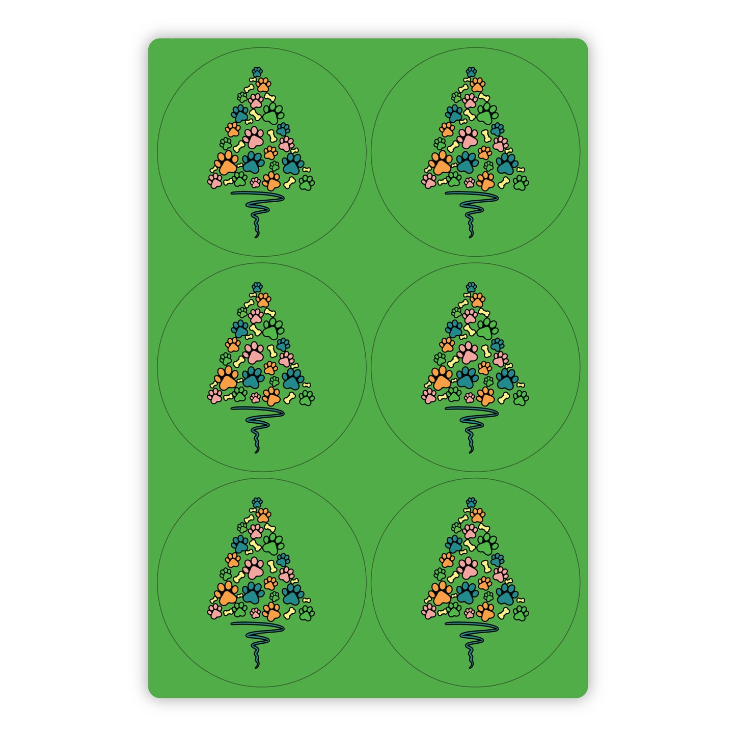 Paw Print Christmas Tree Holiday Greeting Card with matching envelope seal for pet lover