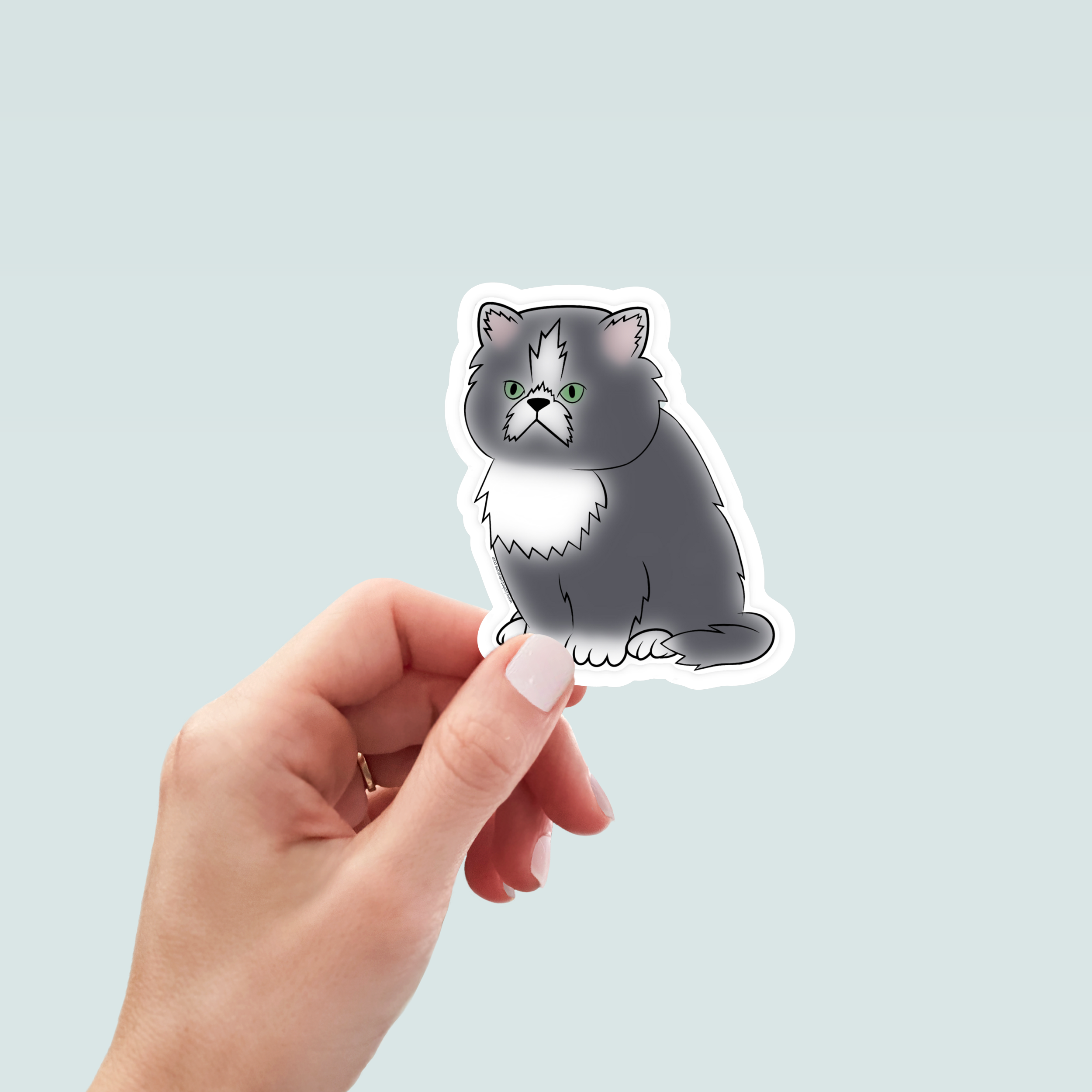 Grumpy Persian Cat Sticker - Hand-Drawn Vinyl Decal