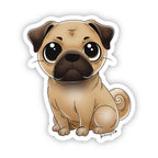 Tan Pug Dog Sticker - Hand-Drawn Vinyl Decal