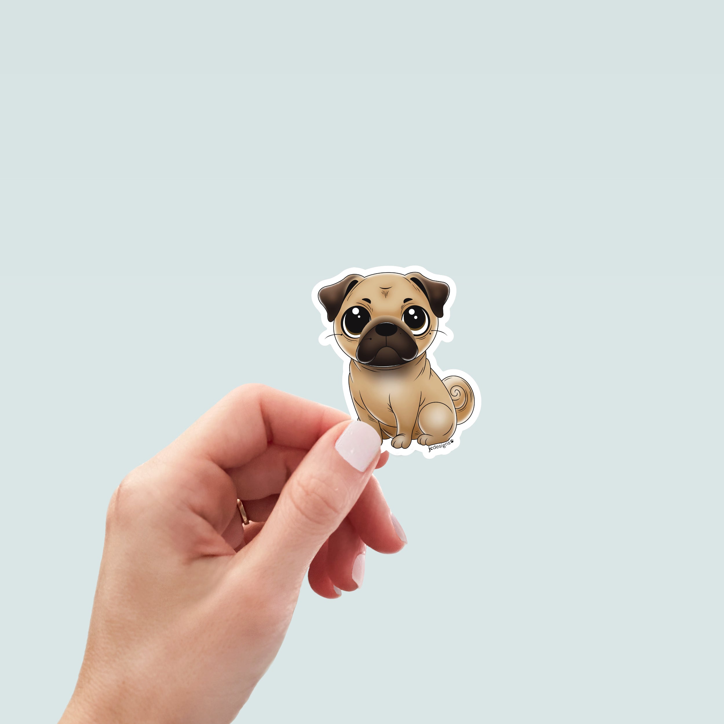Tan Pug Dog Sticker - Hand-Drawn Vinyl Decal