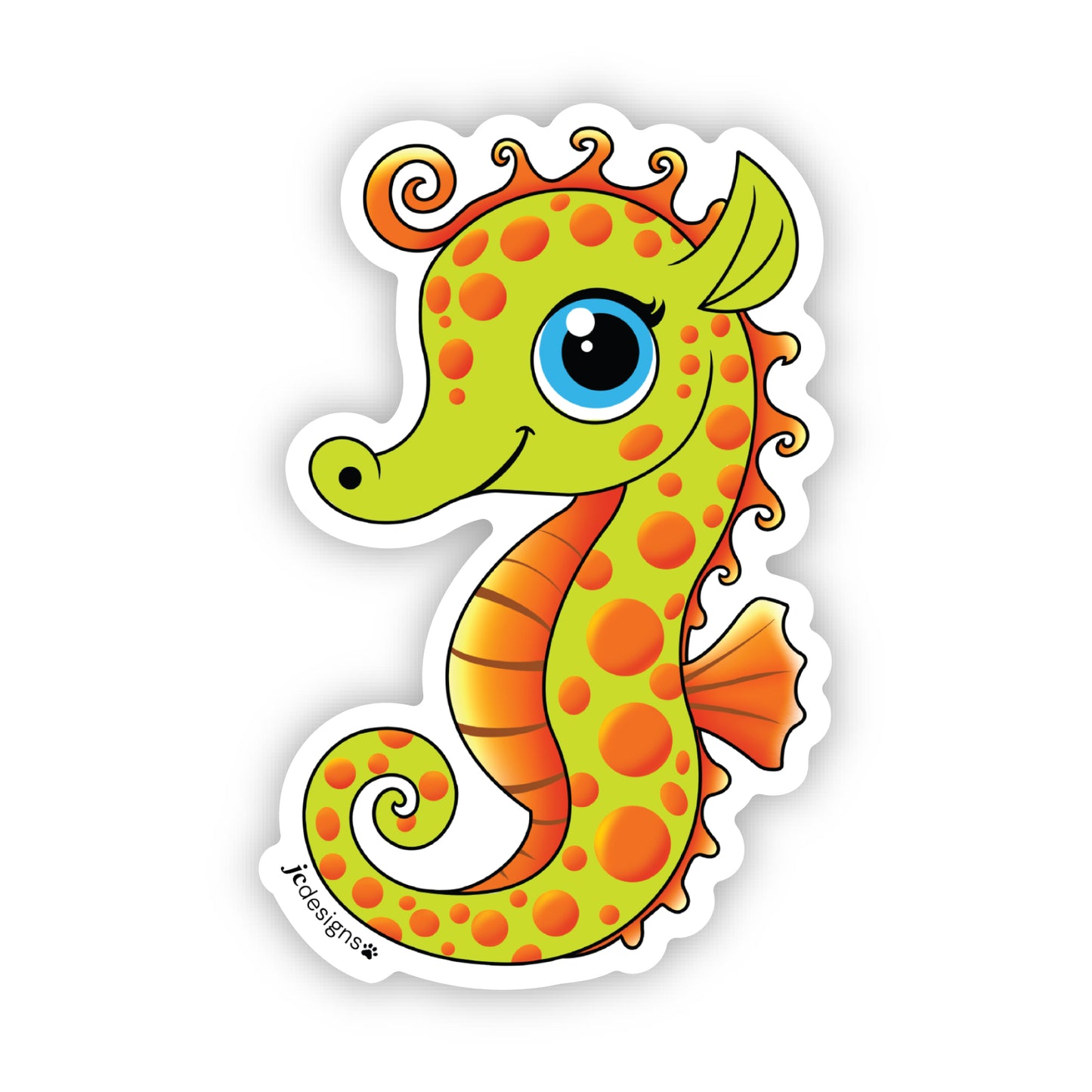 Vibrant Orange Green Seahorse Art Decal Stickers, Funny Handmade Cute Gift