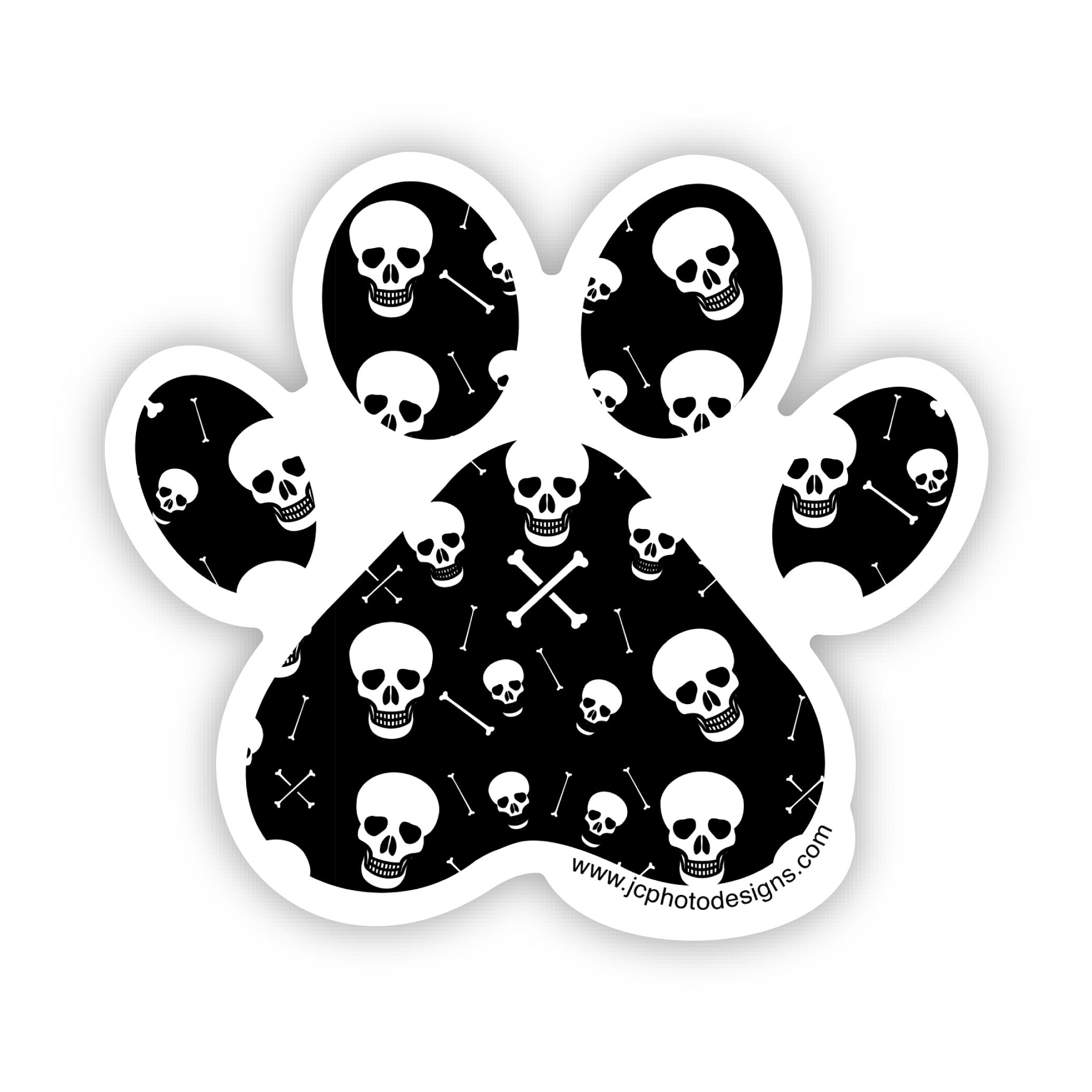 Halloween Paw Skull & Bones Sticker - Hand-Drawn Vinyl Decal