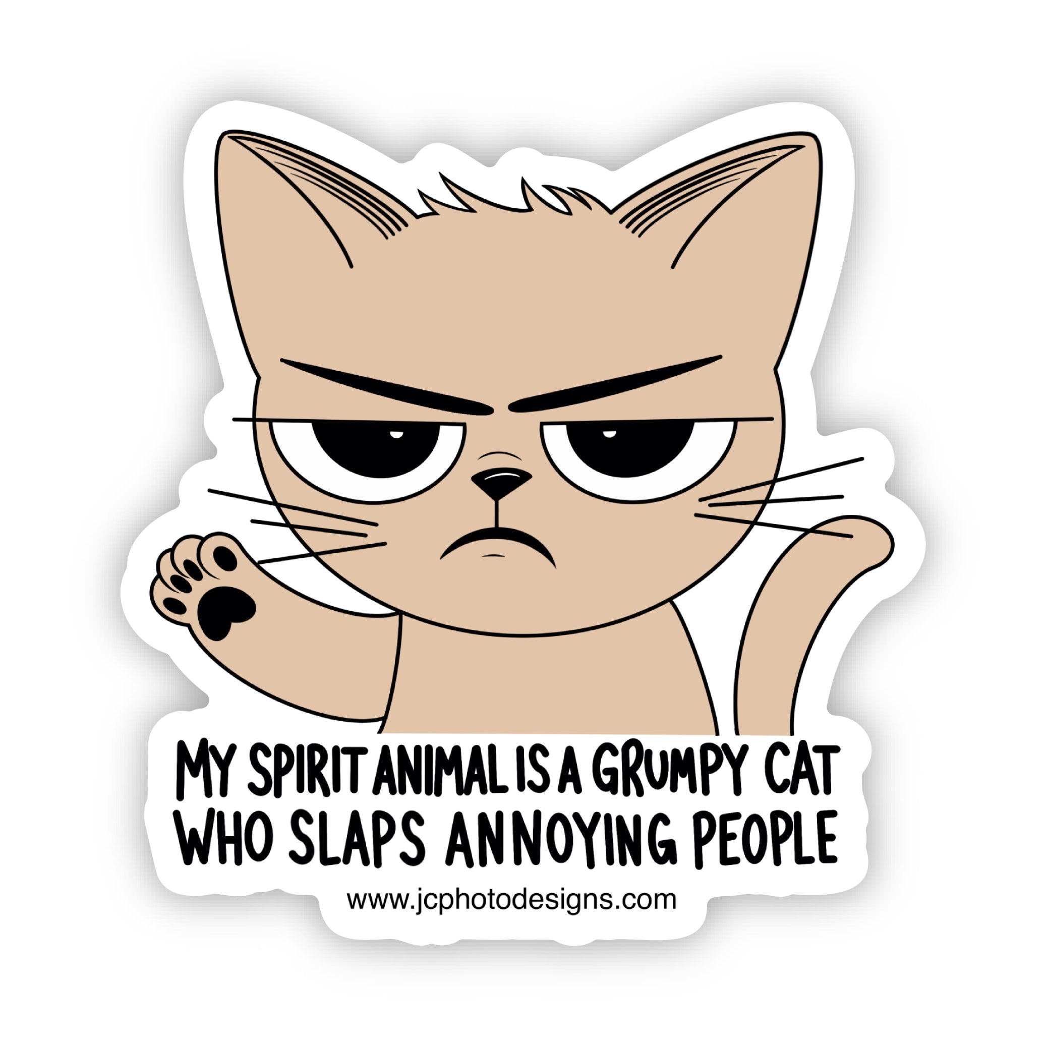 Grumpy Spirit Animal Cat Sticker - Hand-Drawn Vinyl Decal
