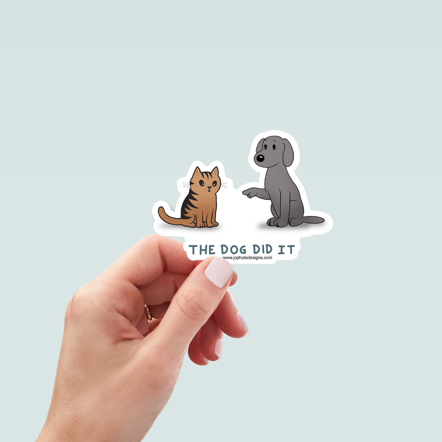 Dog Blaming Cat Sticker - Vinyl Die Cut Waterproof 3 Inch
